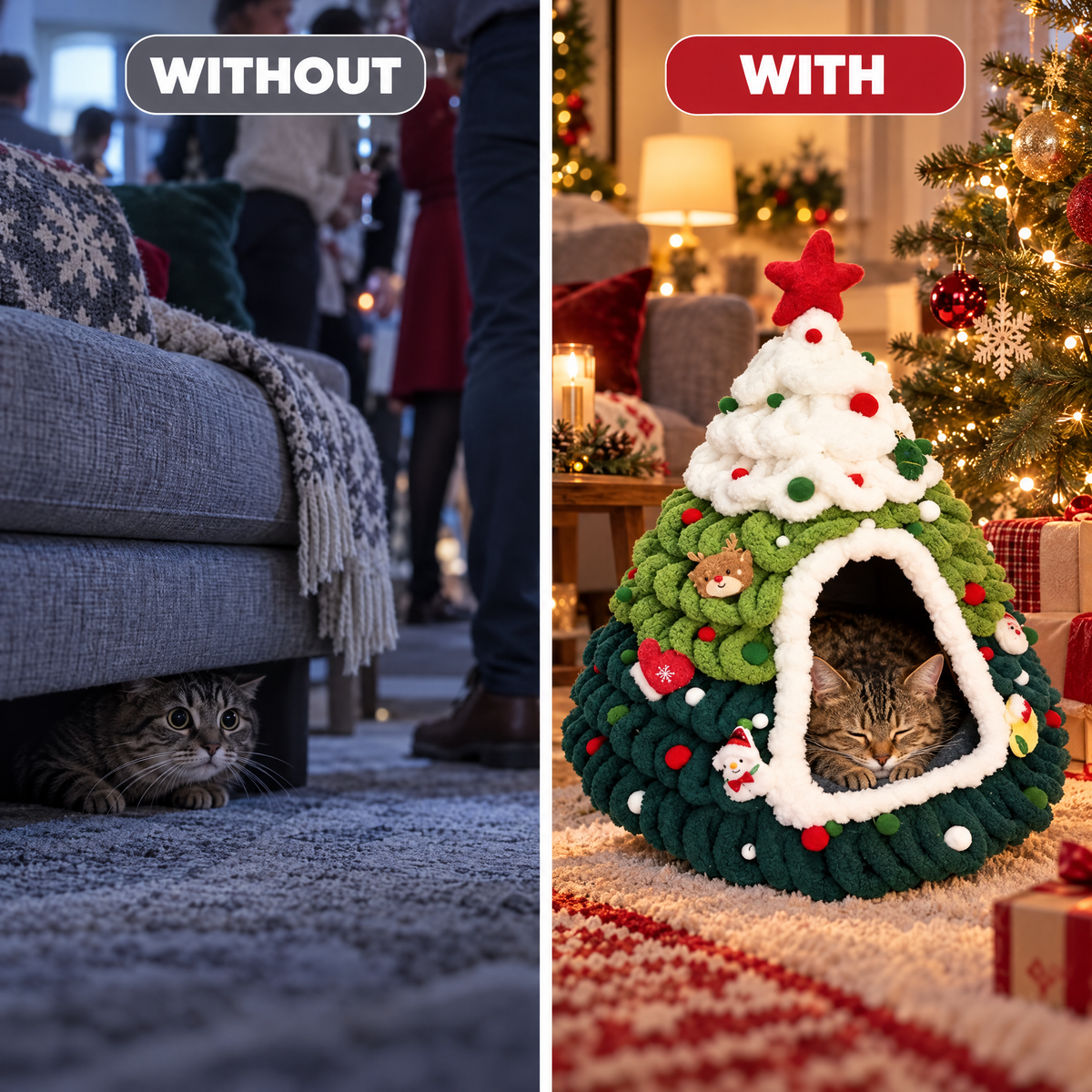 Cozy Christmas Tree Hideaway Pet Bed