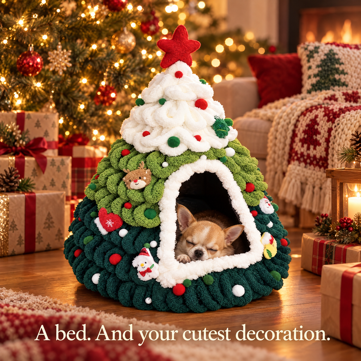 Cozy Christmas Tree Hideaway Pet Bed
